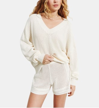 Pull V oversized gaufré - Bompard - Naturel