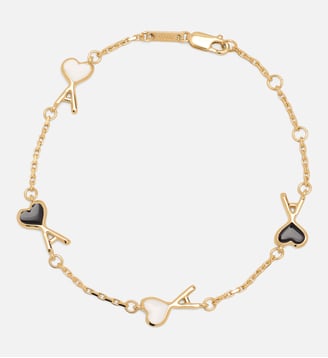 Bracelet unisexe en laiton Ami de Coeur martelé - AMI Paris - Or, noir et blanc creme