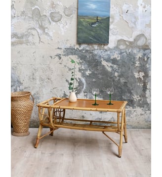 Table basse en rotin Léonie N°1586- Produit chiné - Debongout - Bois clair