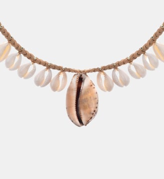 Collier en suédine avec pampilles de cauris et pendentif ALOE - Hipanema - Naturel