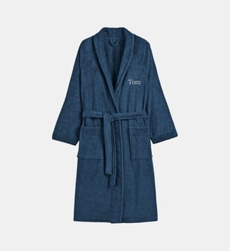 Peignoir éponge col châle personnalisé - La Redoute Interieurs - Bleu marine