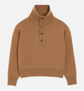 Pull col montant boutonné unisexe en laine - AMI Paris - Camel