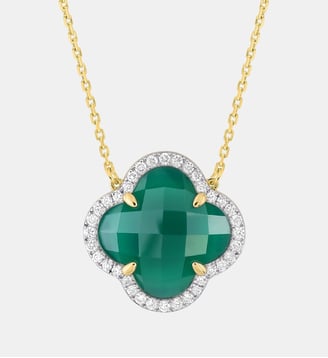 Collier, agate verte grand modèle, diamants, or jaune Morganne Bello