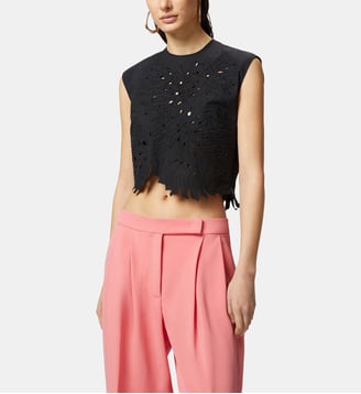Crop top avec broderie ajourée et cristaux - Pinko - Noir