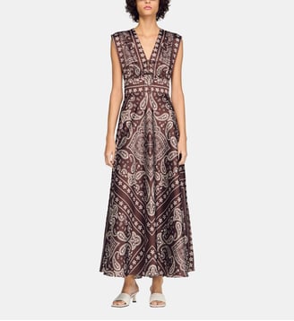 Robe longue imprimé bandana - Sandro - Taupe et blanc