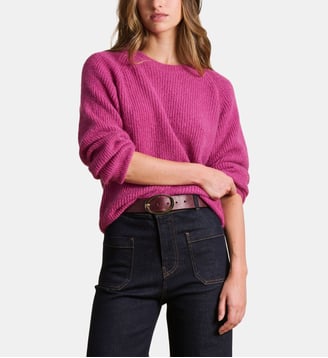 Pull manches longues col rond maille à côtes - La Fée Maraboutée - Pivoine