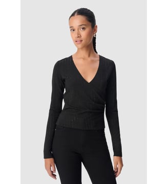 Tee-shirt cache-coeur rayures strass - Ikks - Noir