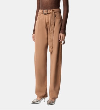 Pantalons ballon en denim avec détails workwear - Pinko - Beige écureuil