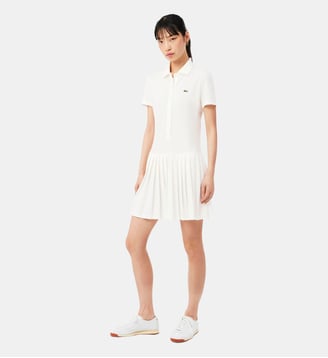 Robe polo plissée Piqué stretch - Lacoste - Blanc