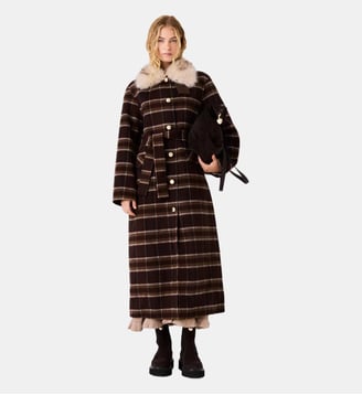 Manteau long et col fausse fourrure - Maje - Marron foncé