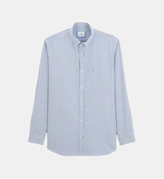 Chemise manches longues coton oxford rayé - Serge Blanco - Bleu
