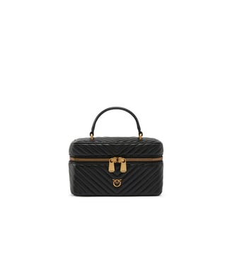 Petite trousse de toilette à bandoulière en cuir nappa à chevrons - Pinko - Noir or antique