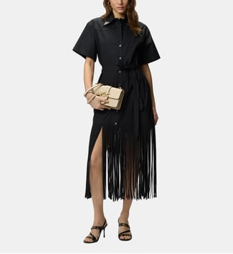 Robe chemise longue à franges et détails métalliques - Pinko - Limousine noire