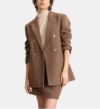 Veste tailleur en laine mélangé à carreaux TRESSE - Garance Paris - Marron
