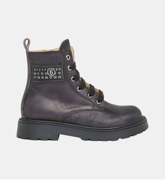 Bottes de combat en cuir avec logo - MM6 Maison Margiela - Noir