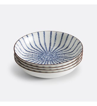 Lot de 4 assiettes creuses motif rayons - La Redoute Interieurs - Bleu blanc
