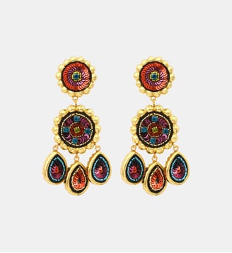 Boucles d'oreilles pendantes clips   - Angèle - Satellite - Orange et violet