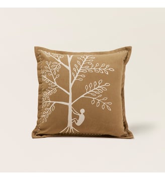 Housse De Coussin  Coton imprimé, finition volant plat - Madura - Marron et écru