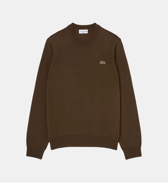 Pull col rond laine mélangée - Lacoste - Marron mocha