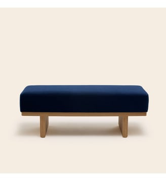 Banc ANCA  Bois et tissu naturel - Madura - Velours bleu nuit