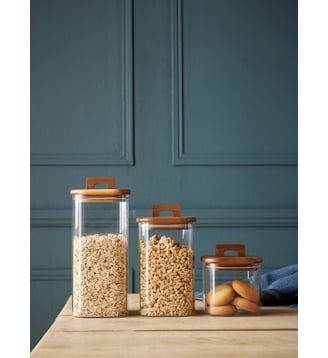 Pot en verre et bois d'acacia par lot de 3 - Cyrillus - Bois noyer