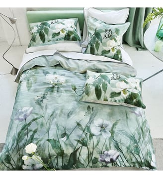 Housse de couette imprimée en satin de coton, KIYOSUMI - Designers Guild - Vert
