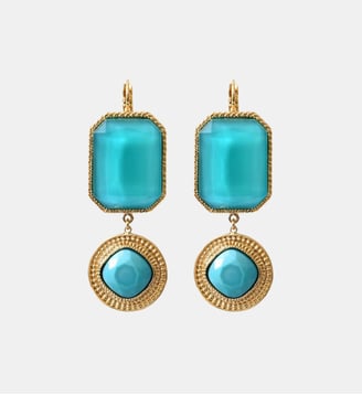 Boucles d'oreilles dormeuses pendantes   - Louise - Satellite - Bleu turquoise