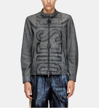 Veste de motard en cuir traité avec logo délavé - Diesel - Gris