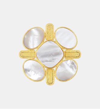 Broche   doré à l'or fin - Ashanti - Satellite - Blanc
