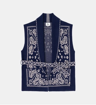 Gilet col chemise imprimé jacquard MOLITOR - La Petite Etoile - Marine