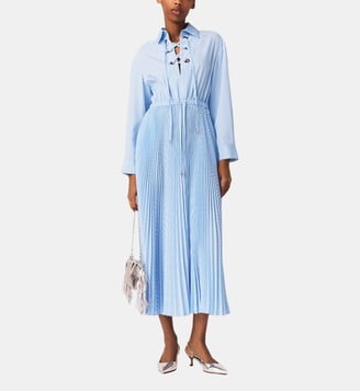 Robe longue plissée à œillets - Maje - Bleu ciel
