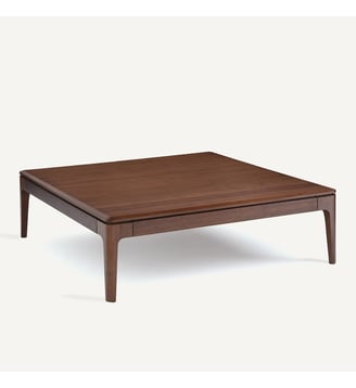 Table basse carrée, en noyer massif et plaqué, 2 tiroirs - AM.PM - Noyer