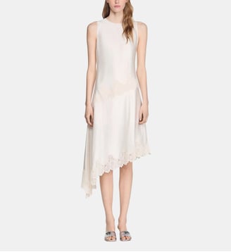 Robe asymétrique satinée - Sandro - Écru