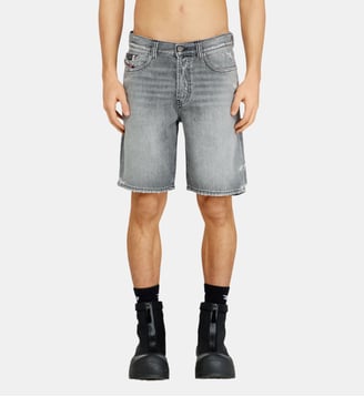 Short en denim à ourlets effilochés - Diesel - Gris
