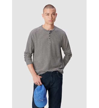 Tee-shirt rayé col tunisien - Ikks - Bleu marine