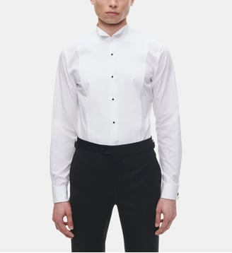 Chemise slim en coton à plastron col cassé - Fursac - Blanc