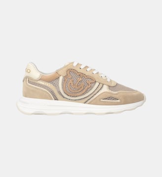 Sneakers en mesh et daim avec logo love birds - Pinko - Beige