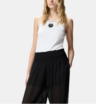 Débardeur en maille côtelée avec broderie love birds - Pinko - Blanc et noir