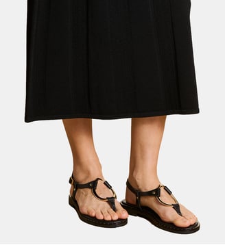 Sandales plates bijou en cuir - La Fée Maraboutée - Noir