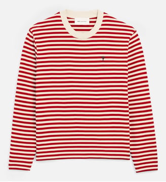 T-shirt marinière unisexe en coton Ami de Coeur - AMI Paris - Rouge rubis et ivoire