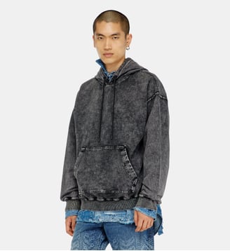 Sweat à capuche effet denim traité - Diesel - Gris foncé