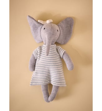 Peluche éléphant en tricot avec robe en point mousse - Cyrillus - Gris