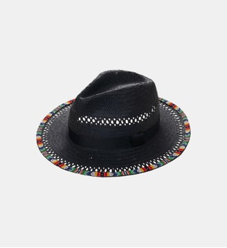Chapeau de paille brodé de perles FYAN - Wild - Noir