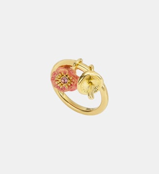 Bague charm's anémone rose et champignon doré - Les Néréides - Doré