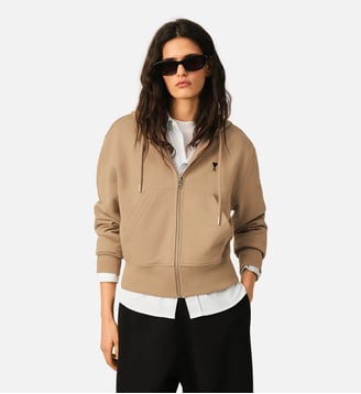 Hoodie zippé en coton Ami de Coeur - AMI Paris - Beige mastic et noir