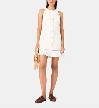 Robe en lin mélangé et broderie - Maje - Blanc