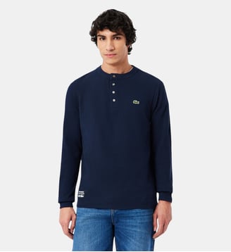 T-shirt Henley maille gaufrée - Lacoste - Bleu marine