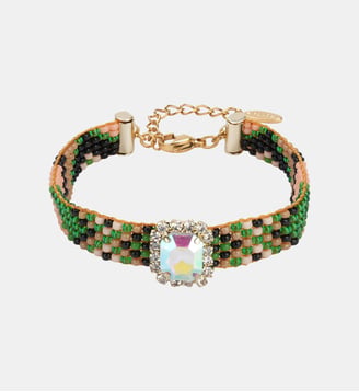 Bracelet réglable perles tissées cabochon central STRIPPY - Hipanema - Noir