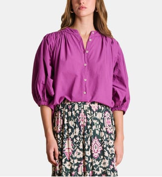 Chemisier uni en coton manches 3/4 - La Fée Maraboutée - Fushia