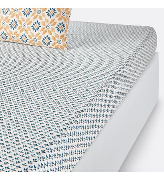 Drap housse percale de coton - La Redoute Interieurs - Bleu et jaune